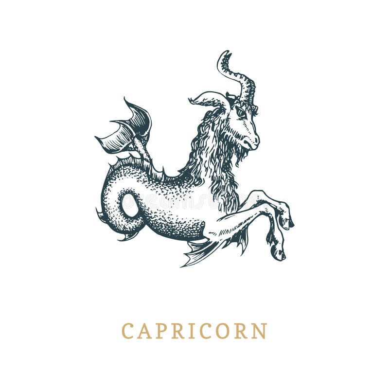 Simbolo dello zodiaco di capricorno, disegnato a mano nell'incisione dello stile Illustrazione del grafico di vettore retro della illustrazione di stock
