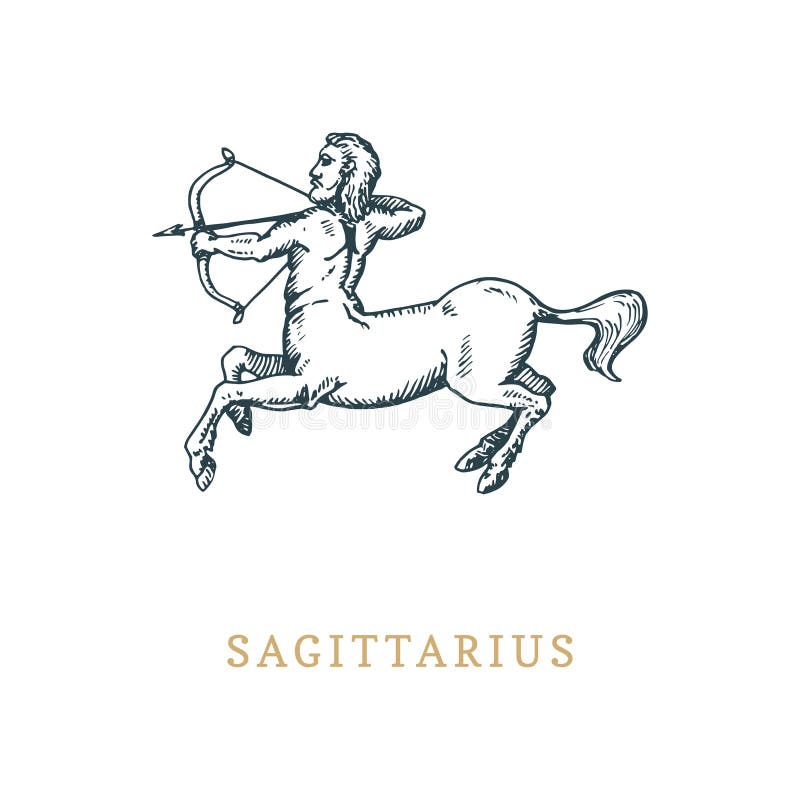 Simbolo dello zodiaco di Sagittario, disegnato a mano nell'incisione dello stile Illustrazione del grafico di vettore retro del c illustrazione vettoriale