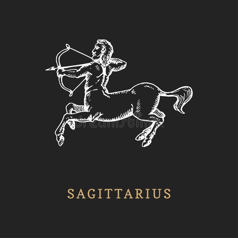 Simbolo dello zodiaco di Sagittario, disegnato a mano nell'incisione dello stile Illustrazione del grafico di vettore retro del c illustrazione vettoriale