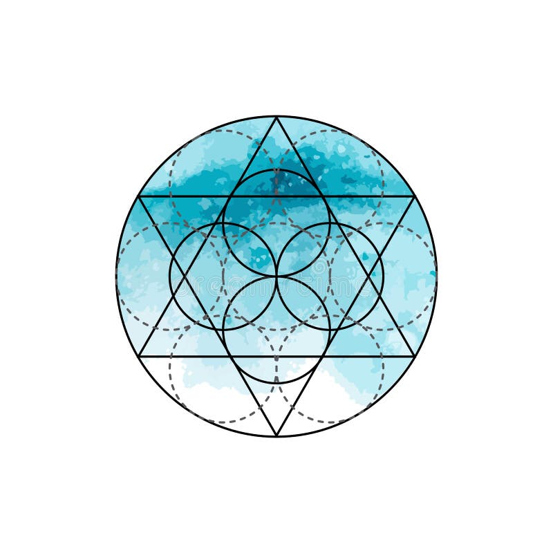 Simbolo di alchemia e della geometria sacra sui precedenti blu dell'acquerello Illustrazione lineare del carattere per le linee t royalty illustrazione gratis Simbolo di alchemia e della geometria sacra sui precedenti blu dell'acquerello Illustrazione lineare del carattere per le linee t royalty illustrazione gratis