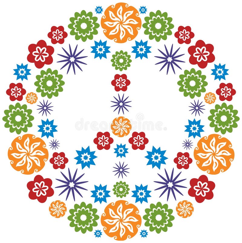 Simbolo di amore e di pace reso dei fiori - multicolore royalty illustrazione gratis Simbolo di amore e di pace reso dei fiori - multicolore royalty illustrazione gratis