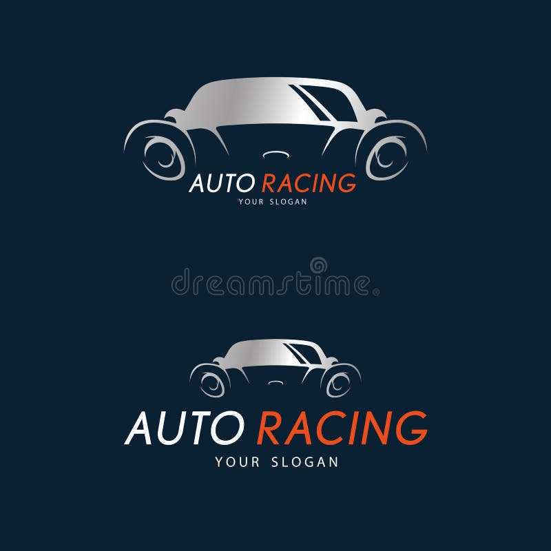 Simbolo di automobilismo su fondo blu scuro Automobile sportiva d'argento royalty illustrazione gratis