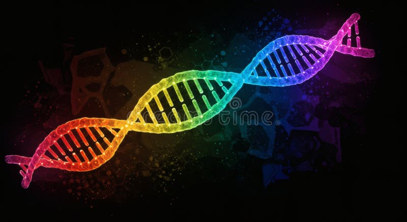 Simbolo di colorazione Dna Double Helix Stringa sullo sfondo nero dell'educazione scientifica royalty illustrazione gratis