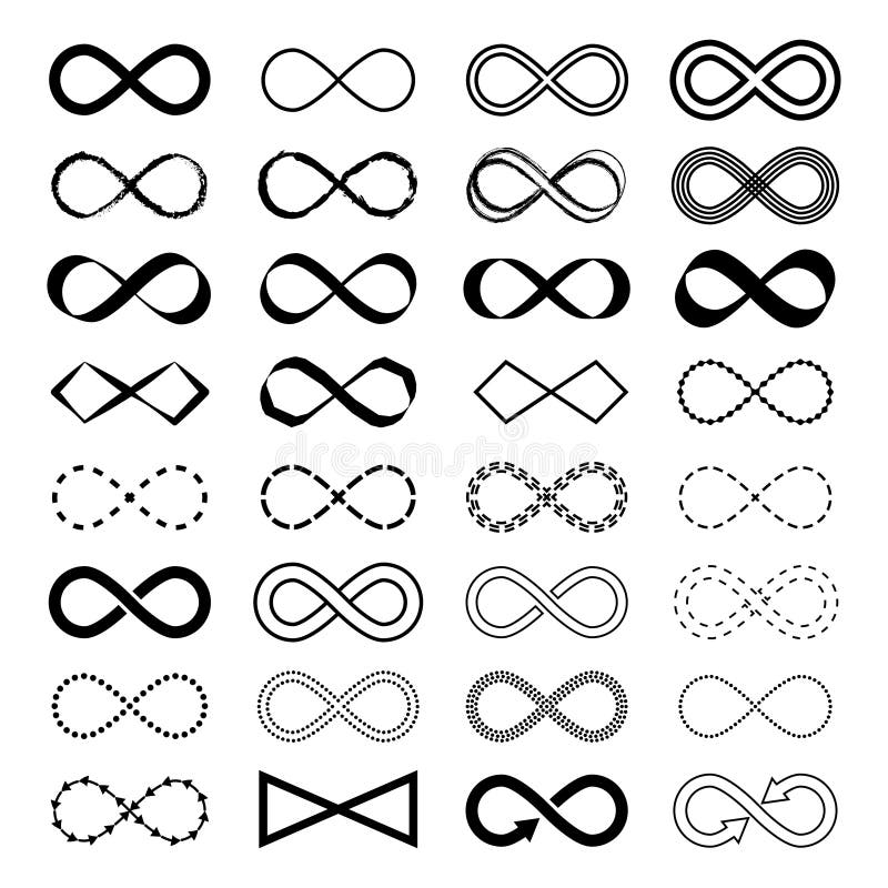Simbolo di infinito impostato su sfondo bianco illustrazione vettoriale Simbolo di infinito impostato su sfondo bianco illustrazione vettoriale
