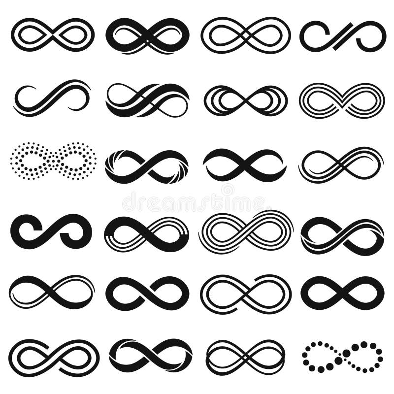 Simbolo di infinito Ripetizione infinita, contorno illimitato ed insieme di simboli isolato senza fine di vettore