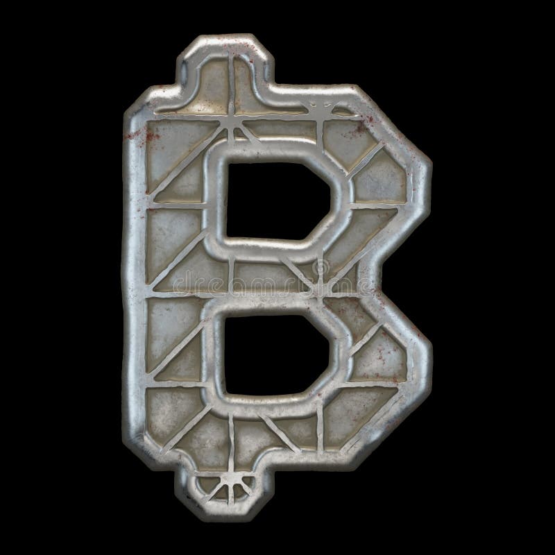 Simbolo di metallo industriale bitcoin sullo sfondo nero 3d royalty illustrazione gratis