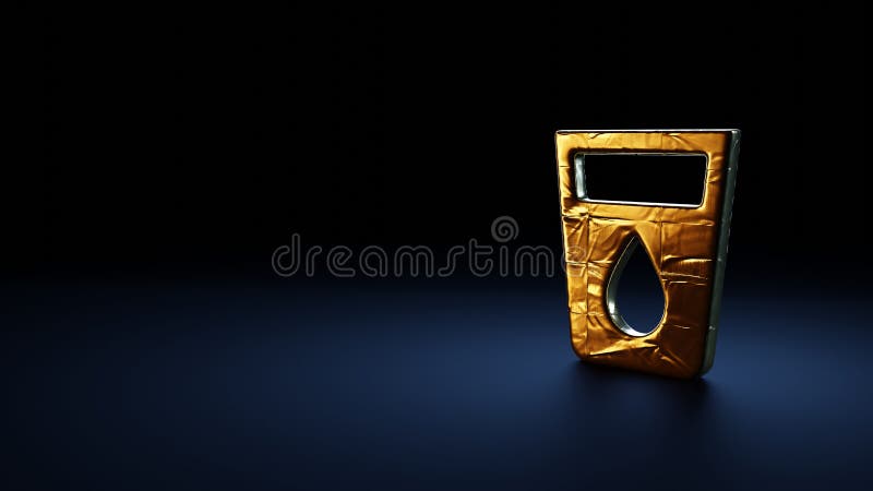Simbolo di rendering 3d di acqua avvolto nella pellicola d'oro su fondo blu scuro illustrazione di stock