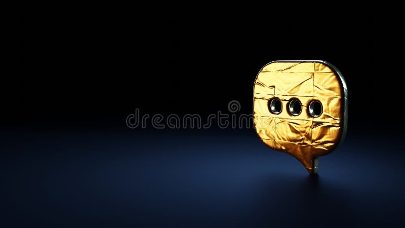 Simbolo di rendering 3d del blister arrotondata chat avvolto nella pellicola d'oro su fondo blu scuro illustrazione vettoriale