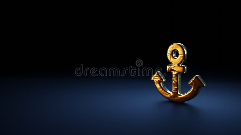 Simbolo di rendering 3d dell'ancora avvolta nella pellicola d'oro su fondo blu scuro illustrazione vettoriale