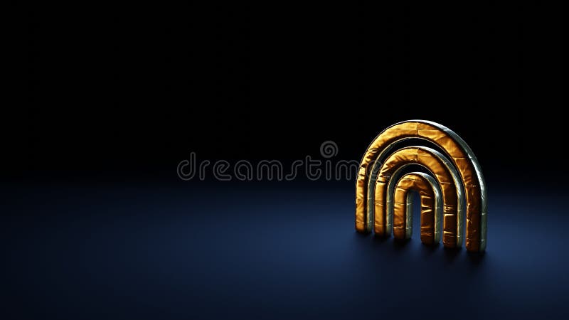 Simbolo di rendering 3d dell'arcobaleno avvolto nella pellicola d'oro su fondo blu scuro royalty illustrazione gratis