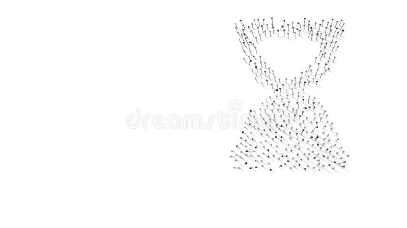 Simbolo di rendering 3d dell'estremità di clessidra avvolta in fogli d'oro su sfondo blu scuro. Simbolo di fusione 3d della clessidra in fase finale avvolta in una lamiera di fogli termale in oro su sfondo blu scuro