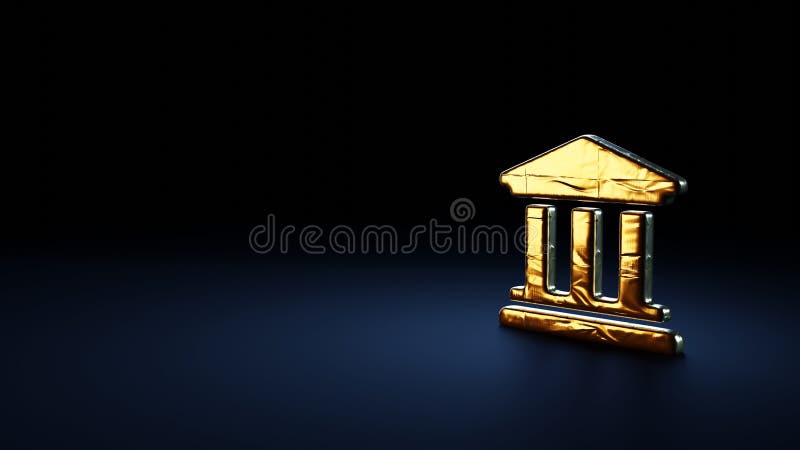 Simbolo di rendering 3d dell'università avvolto nella pellicola d'oro su fondo blu scuro illustrazione vettoriale