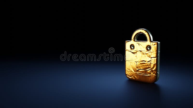 Simbolo di rendering 3d della borsa avvolto nella pellicola d'oro su fondo blu scuro royalty illustrazione gratis