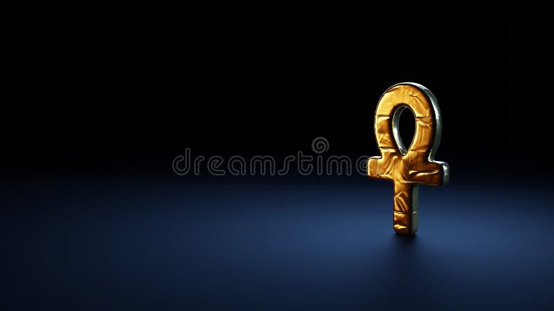 Simbolo di rendering 3d della caviglia avvolta in fogli d'oro su sfondo blu scuro illustrazione di stock