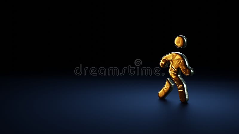 Simbolo di rendering 3d della passeggiata avvolta in fogli d'oro su sfondo blu scuro royalty illustrazione gratis