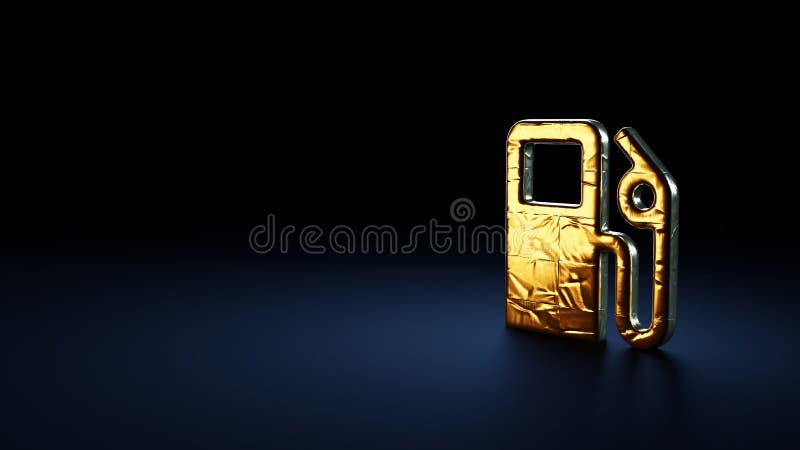 Simbolo di rendering 3d della stazione di servizio avvolto nella pellicola d'oro su fondo blu scuro illustrazione di stock