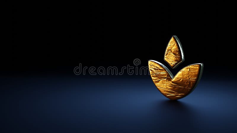 Simbolo di rendering 3d di loto avvolto nella pellicola d'oro su fondo blu scuro royalty illustrazione gratis