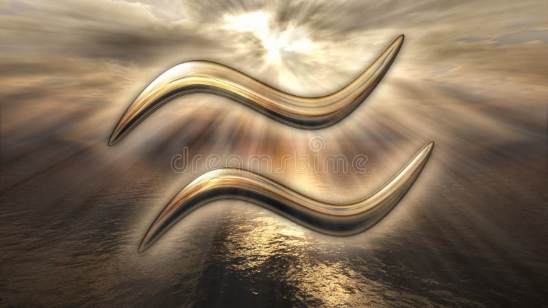 Simbolo dorato mistico di acquario dell'oroscopo dello zodiaco rappresentazione 3d royalty illustrazione gratis Simbolo dorato mistico di acquario dell'oroscopo dello zodiaco rappresentazione 3d royalty illustrazione gratis