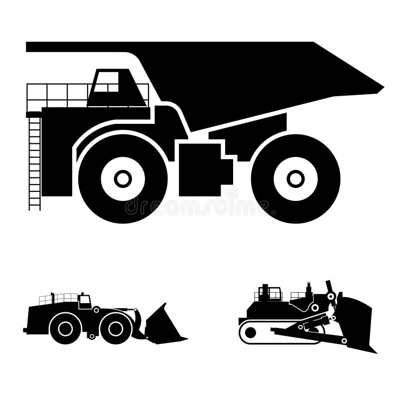 Simbolo e un bulldozer e un autocarro con cassone ribaltabile illustrazione vettoriale