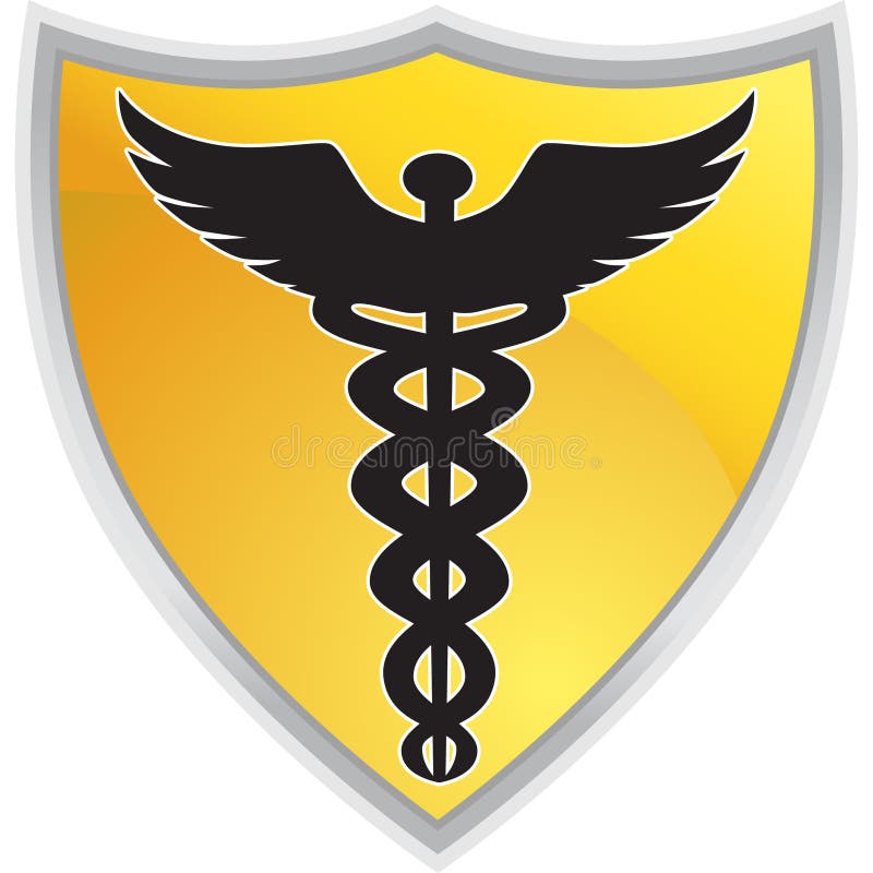 Simbolo medico del Caduceus con lo schermo illustrazione vettoriale Simbolo medico del Caduceus con lo schermo illustrazione vettoriale