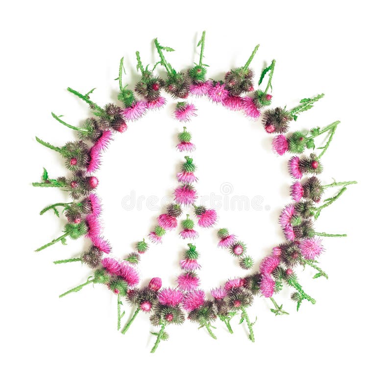 Peace sign Pacific-a symbol of peace, disarmament and anti-war movement, lined with delicate pink flowers blossomed Thistle. Peace sign Pacific-a symbol of peace, disarmament and anti-war movement, lined with delicate pink flowers blossomed Thistle.