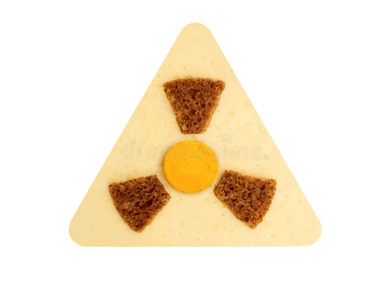 Simbolo radioattivo del pericolo di radiazione con le bande gialle e nere fatte da alimento, concetto di alimento pericoloso fotografia stock Simbolo radioattivo del pericolo di radiazione con le bande gialle e nere fatte da alimento, concetto di alimento pericoloso fotografia stock