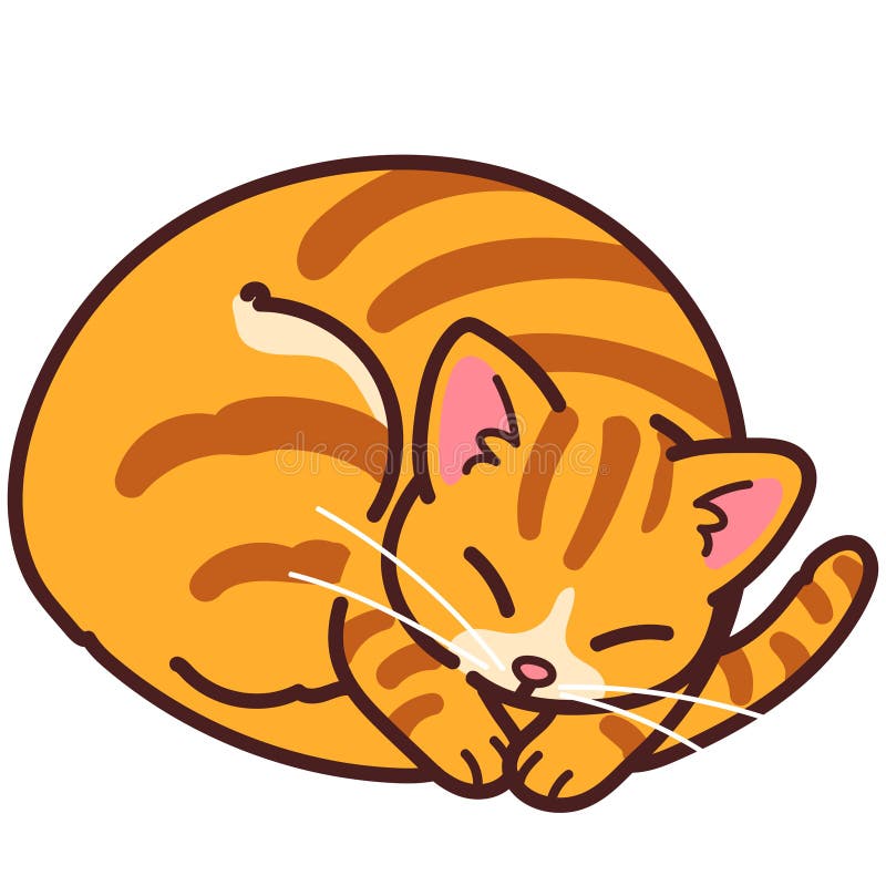 Simple and adorable Orange Tabby cat sleeping outlined
