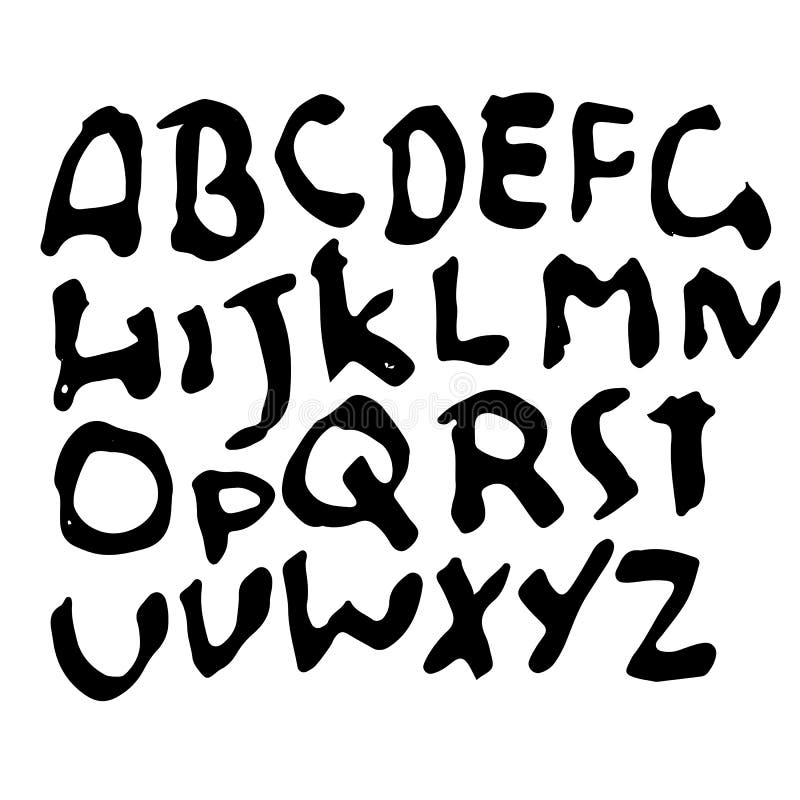 Simple Alphabet Letters. Handdrawn Grunge Ink Font. Vector Illustration
