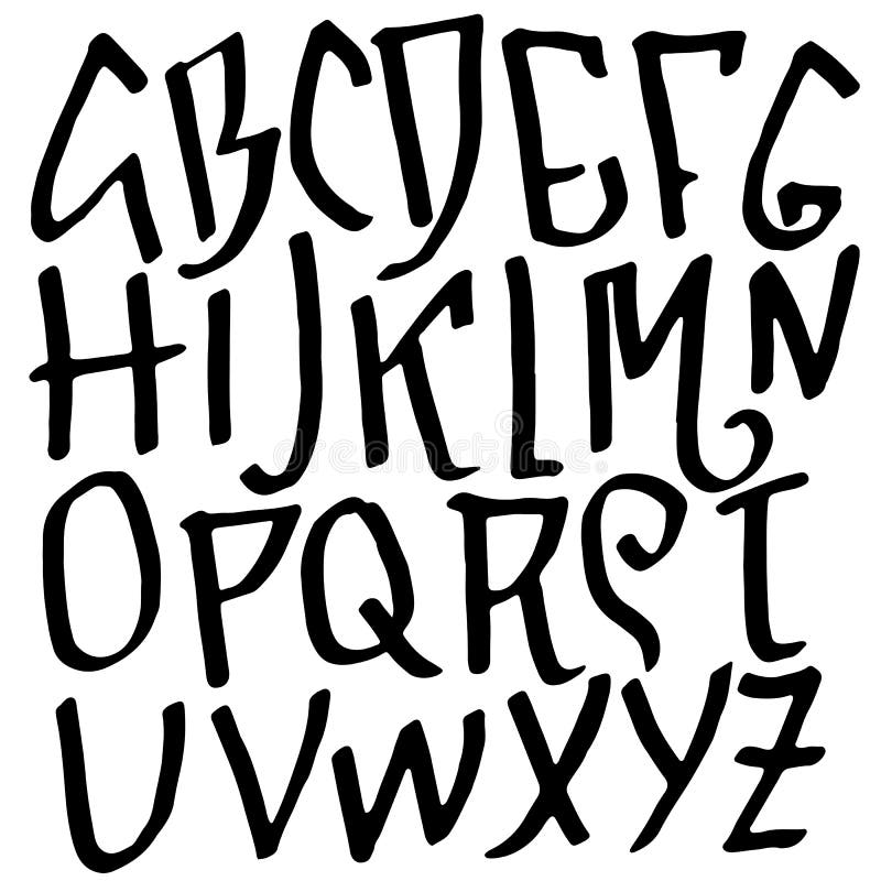 Simple Alphabet Letters. Handdrawn Grunge Ink Font. Vector ...