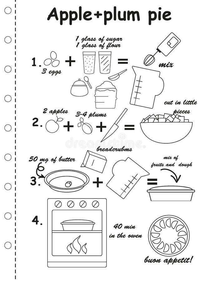Simple Apple Pie Recipte with Line Art Icons Stock Illustration Simple Apple Pie Recipte with Line Art Icons Stock Illustration