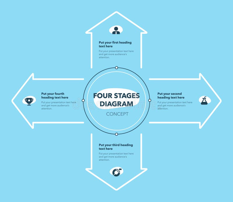 Simple Arrow Flow Diagram with Four Directions Blue Version Stock