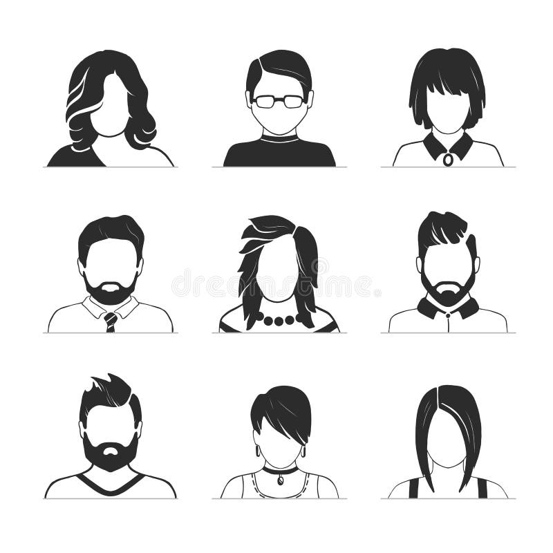 Set of user and avatar line and glyph icon Simple outline and solid style  Human login person man people neutral single head concept for web  design Vector illustration isolated EPS 10 18869651