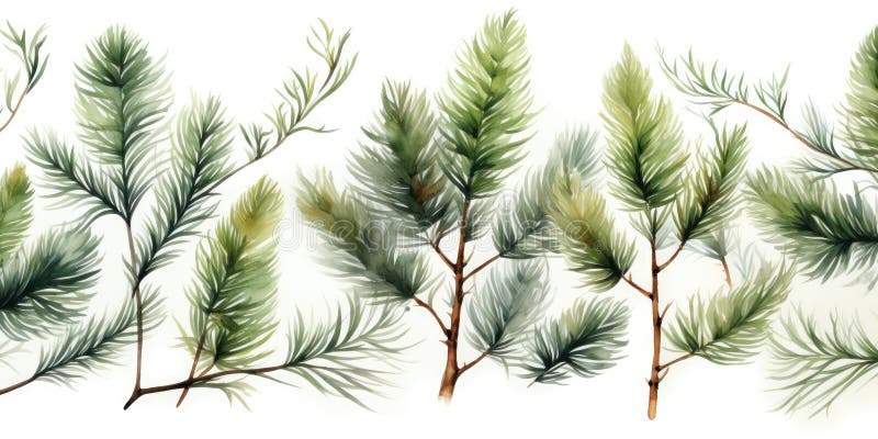 simple background of fir branches on a white background, Generative AI