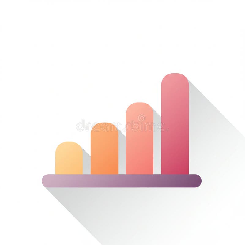 A simple bar graph icon on a white background features four rounded, vertical bars in vector illustration