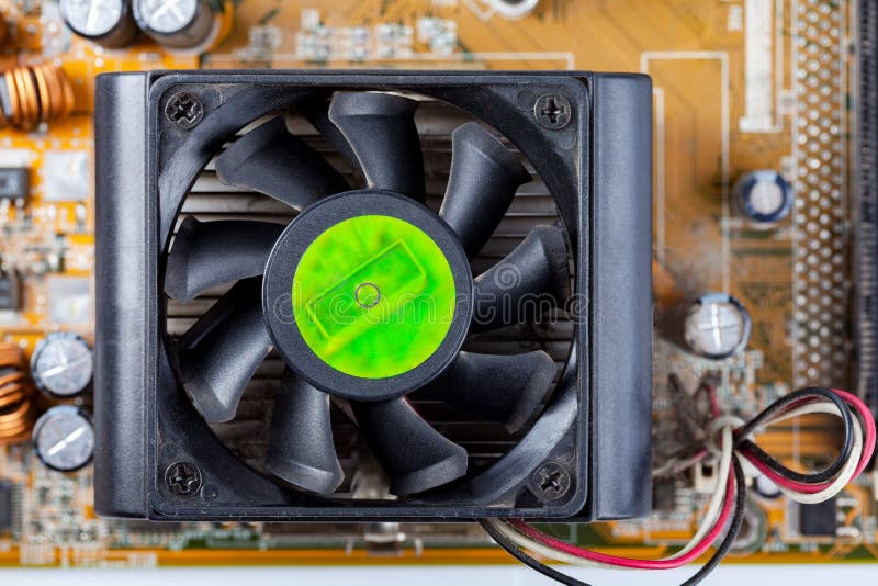 Simple Basic CPU Chipset Fan, Processor Air Cooler on a Motherboard Top