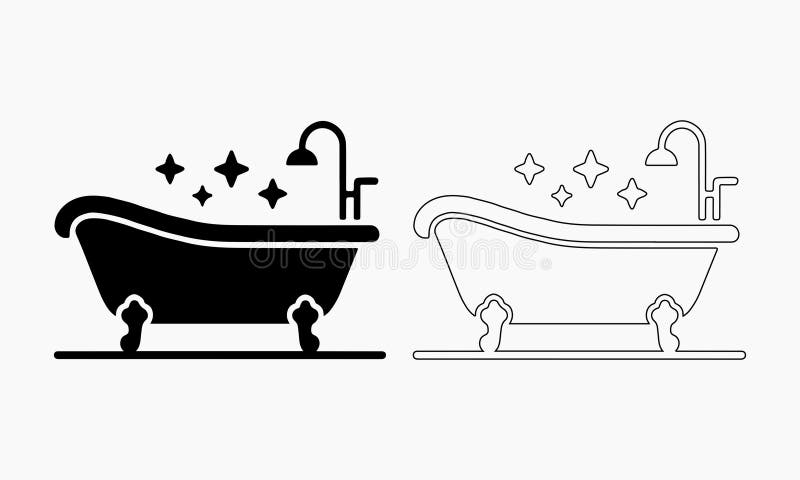 Simple Bath Tub Icons in Solid and Outline Style for Web, App, and Print Use vector illustration