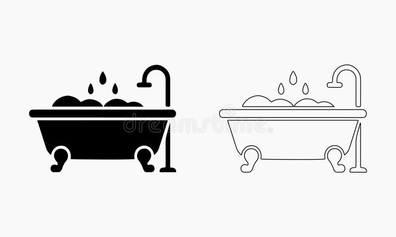 Simple Bath Tub Icons in Solid and Outline Style for Web, App, and Print Use vector illustration