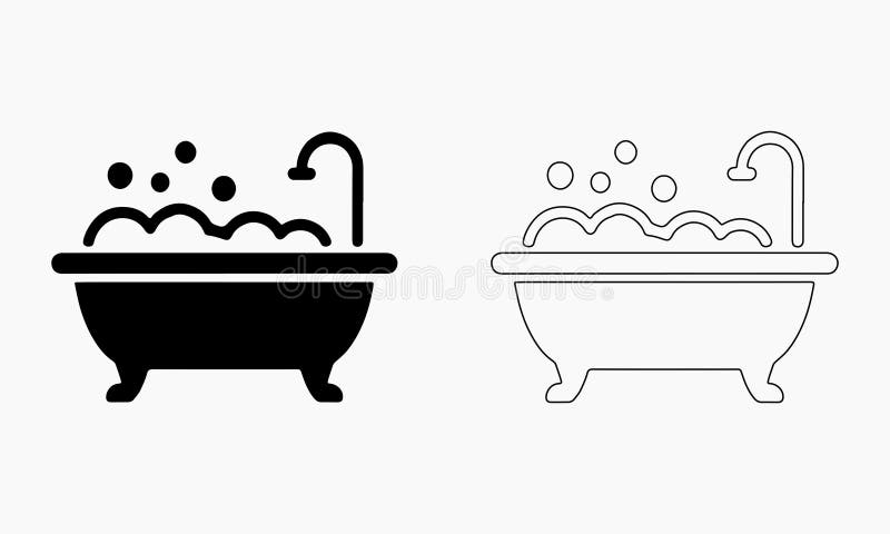 Simple Bath Tub Icons in Solid and Outline Style for Web, App, and Print Use royalty free illustration
