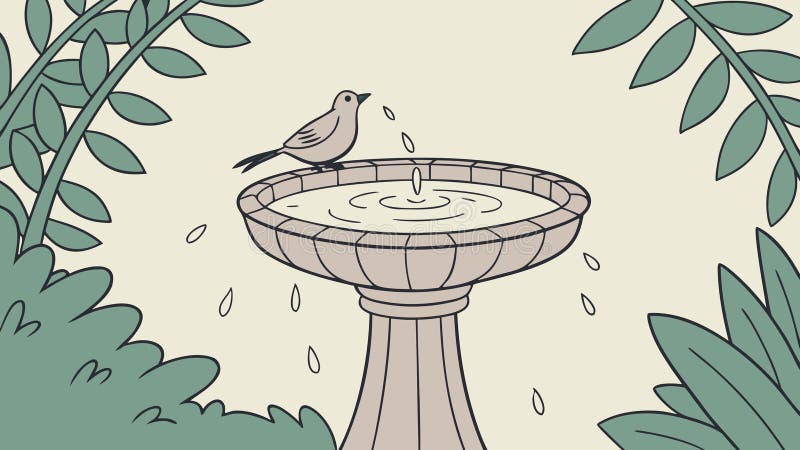 Simple Bird Bath in Natural Garden Setting, vector design Generative AI stock illustration
