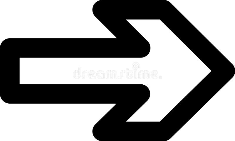 Simple black arrow pointing to the right with rounded corners, ideal for indicating direction, navigation, or progress royalty free illustration