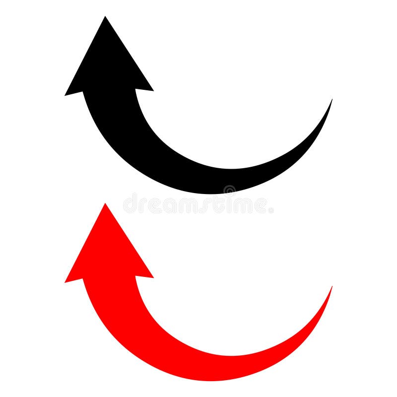 A simple, black, curved arrow pointing to the up on a transparent background. Direction symbol. Arrow symbol for app royalty free illustration