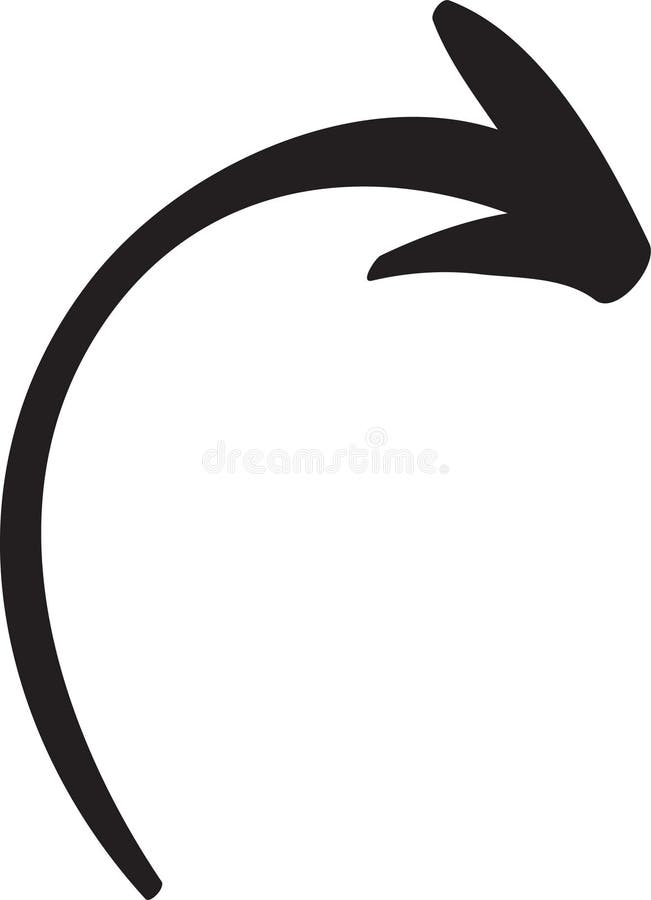Simple, black, hand drawn curved arrow pointing to the right, isolated on a white background, ideal for various design vector illustration