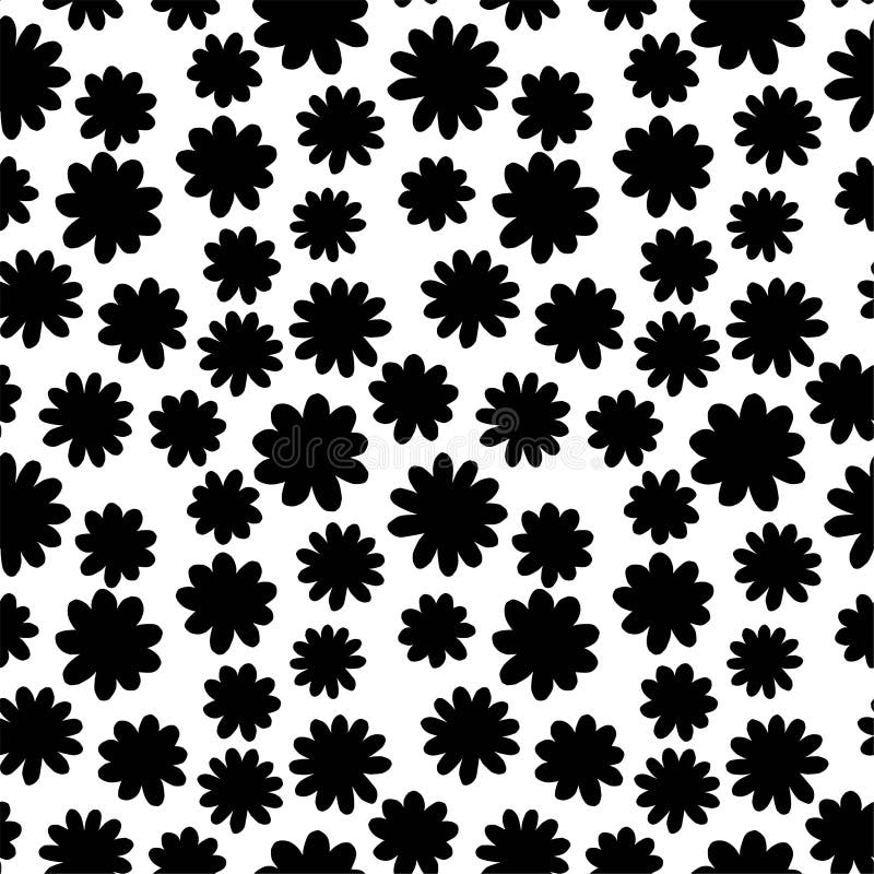 Simple Black Hand-drawn Flowers on White Seamless Pattern Vector Stock ...