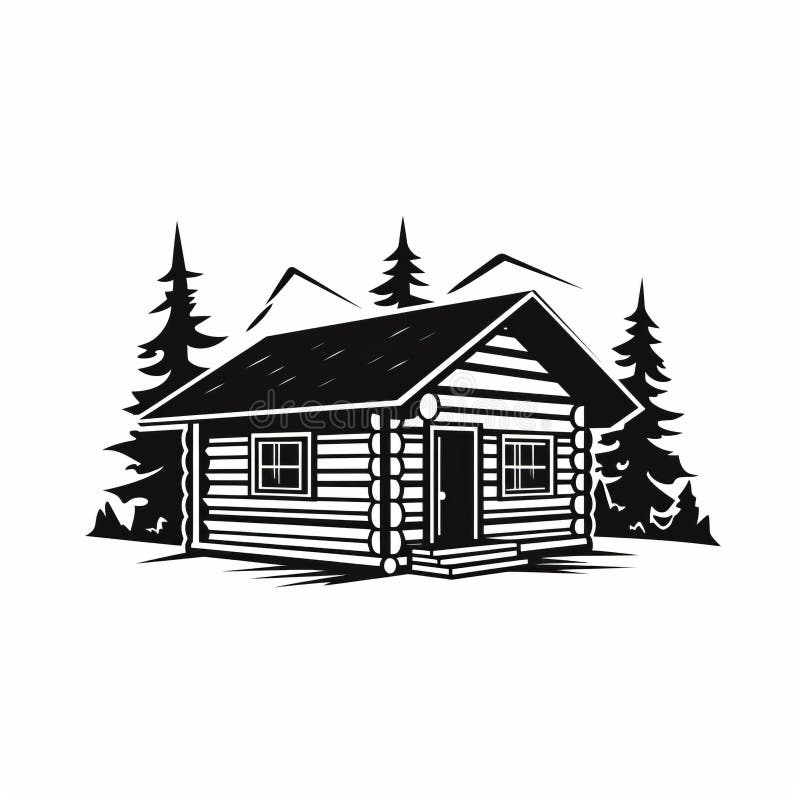 Simple Black and White Cabin Illustration for Logo Design Stock ...