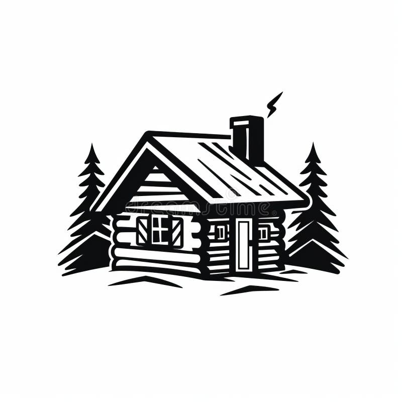 Simple Black and White Log Cabin Illustration - Logo Style Stock ...