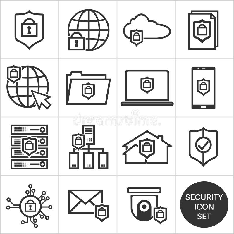 Simple black and white security icon set stock illustration