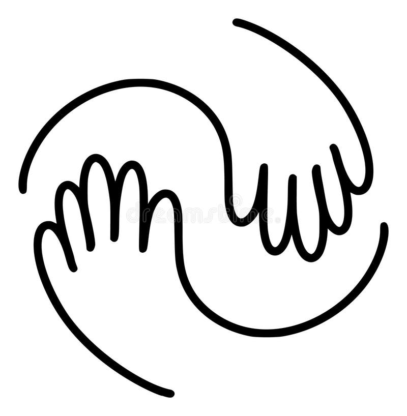 Simplu negru și alb cu două mâini, cu sigla de desen intercalată, simbol al unității și suportului. ilustrare vectorială stock illustration