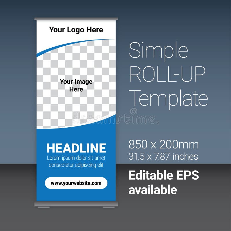 Simple blue roll-up template for your business, with editable EPS vector file as additional format. Additional format vector vectors
