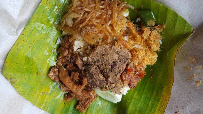 Simple Breakfast Menu with Rice and Meat Rendang Stock Image - Image of