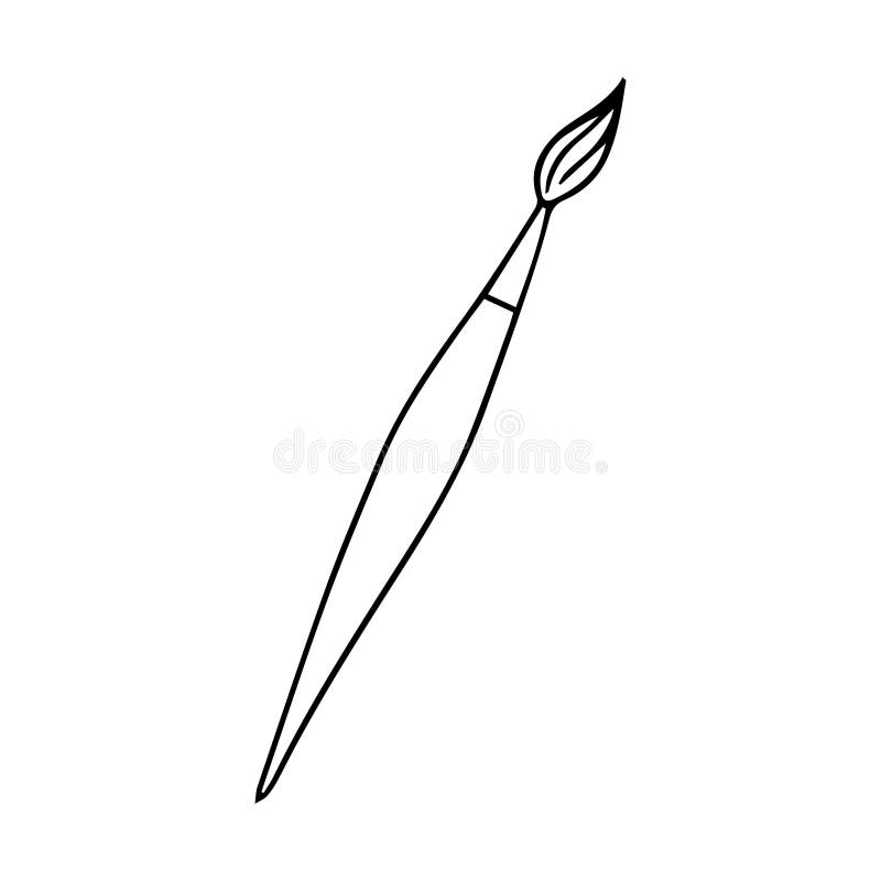 Black Isolated Outline Icon Of Paintbrush On White Background. Line